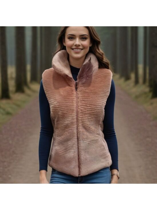 Liz Claiborne Jackets & Blazers - Y2K BLUSH PINK MOBWIFE FAUX FUR RIBBED FITTED REVERSIBLE VEST LIZ CLAIBORNE LP